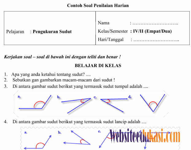 Soal Matematika Hubungan Antar Garis Kelas 4 Sd Semester 2