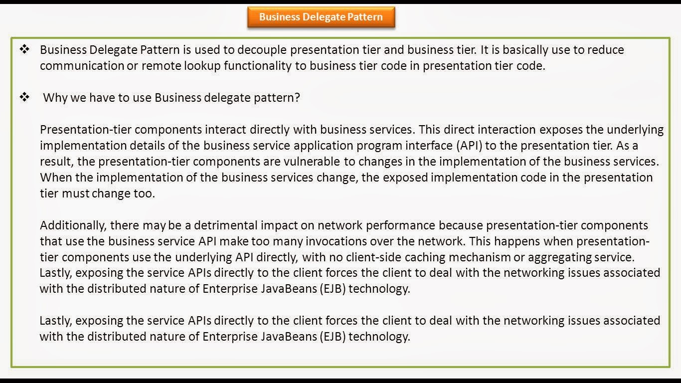 JAVA EE: Business Delegate Design Pattern - KeyPoints