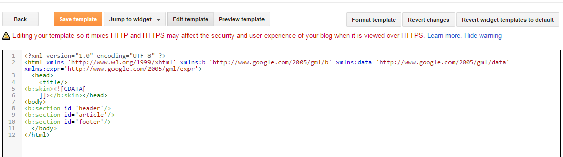 membuat template blog sendiri mengharuskan untuk menghapus kode awal
