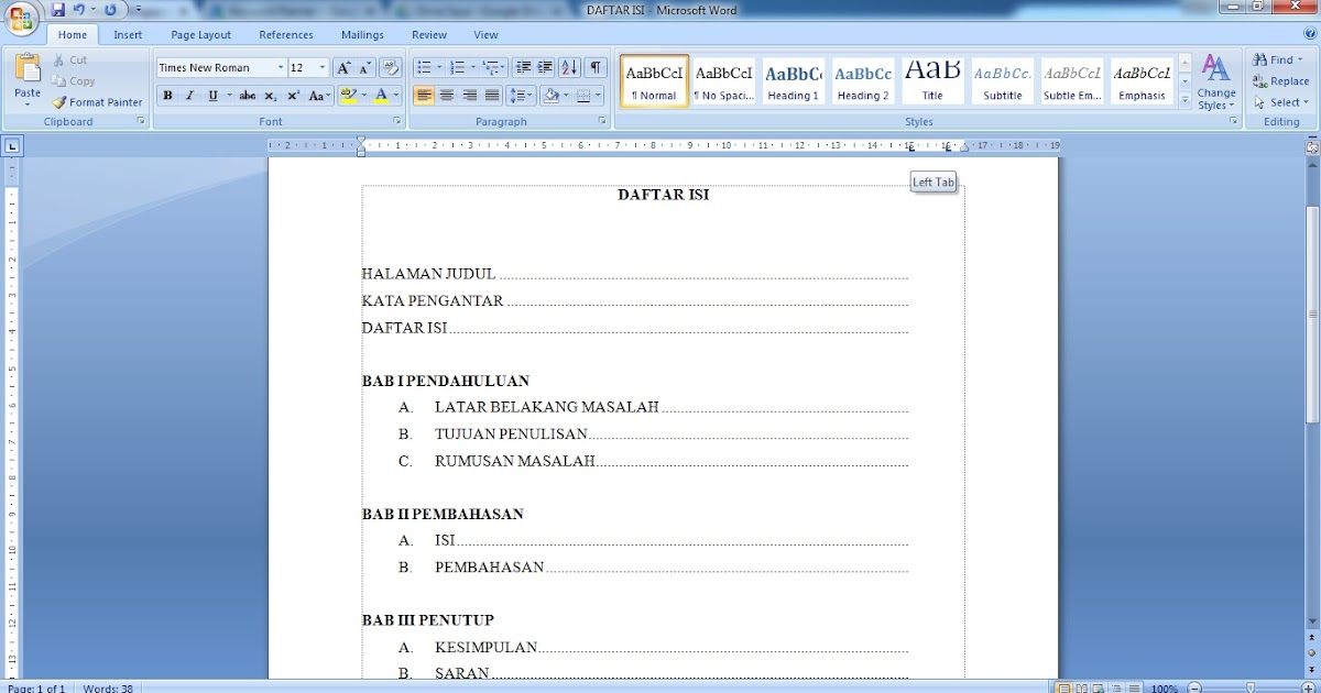 Contoh Daftar Isi | Belajar Blogspot