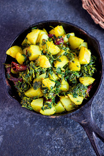 vegan Indian curry made of potatoes and fenugreek leaves