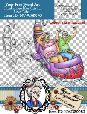 Digital stamp of Nana Vic and Mr Jones on a Roller Coaster