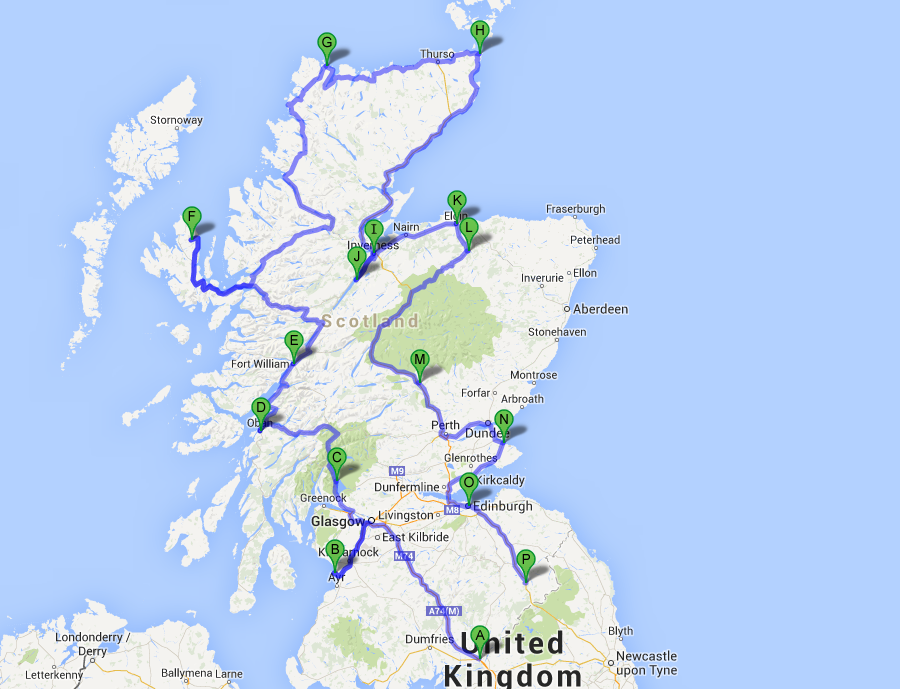 Routekaart Camperreis door Schotland 2012