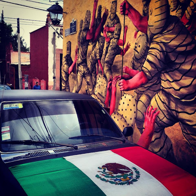 Street Art By JAZ in Queretaro Mexico For Board Dripper StreetArt / Graffiti Festival. view with mexico flat
