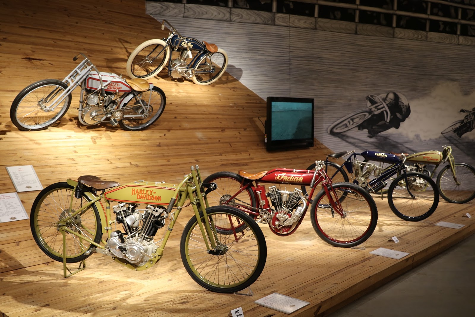 OldMotoDude Group of Board Track Racers on display at the Barber