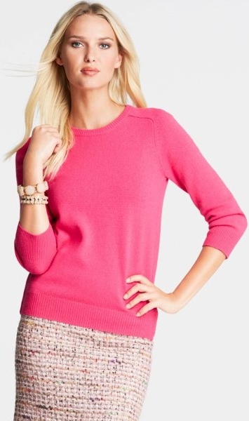 outfit post: fushcia pink sweater, pink tweed pencil skirt, nude pumps ...