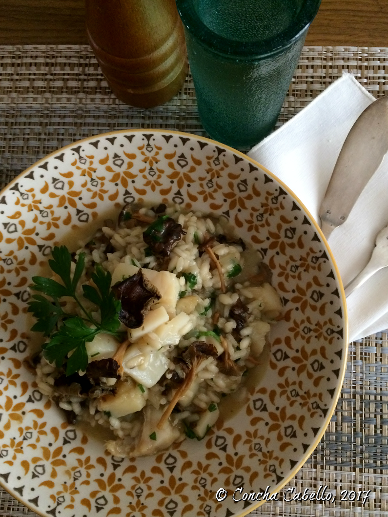 Risotto de Bacalao con Trompetas Amarillas