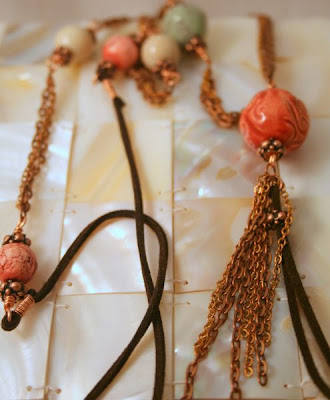 A walk through the forest: ceramic beads by NKP Designs, gemstones, copper, leather, OOAK design :: All Pretty Things