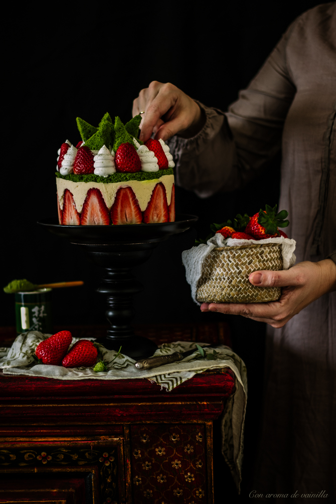 Tarta fraisier con té matcha