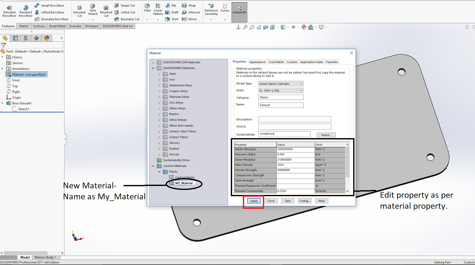 Design Tech Academy Add material to part in Solidworks