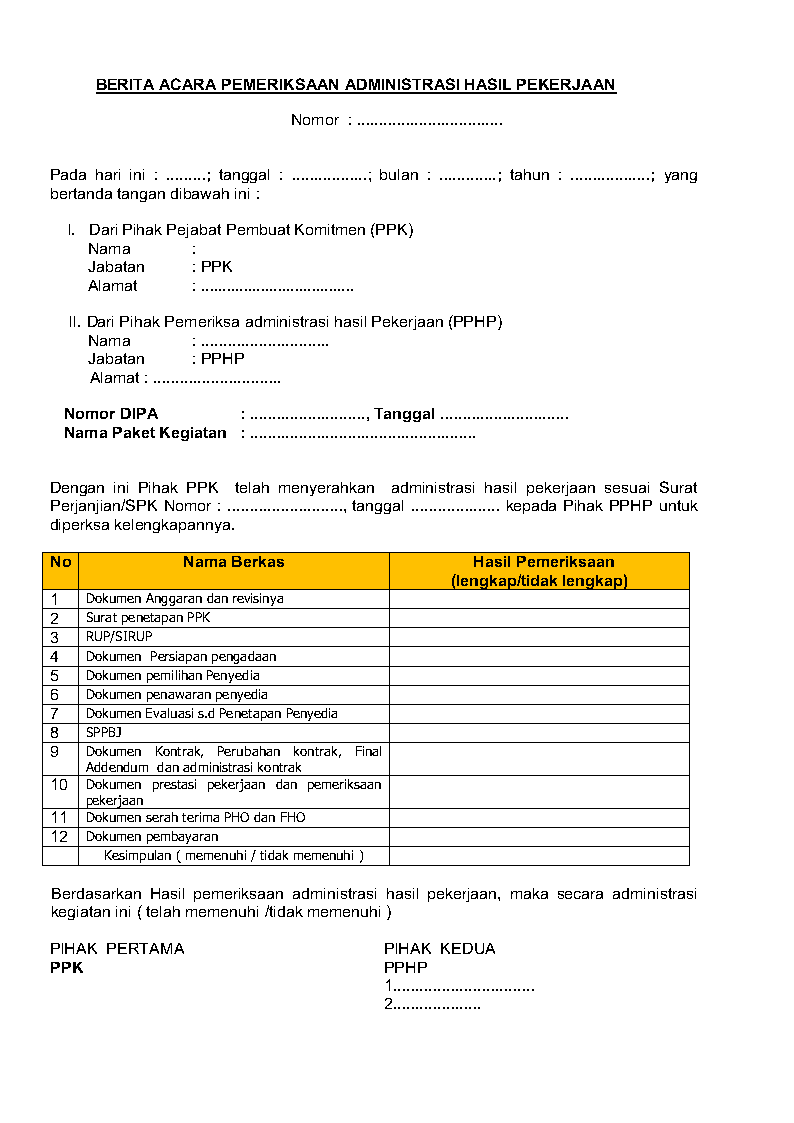 Berita Acara Pemeriksaan Administrasi Pekerjaan