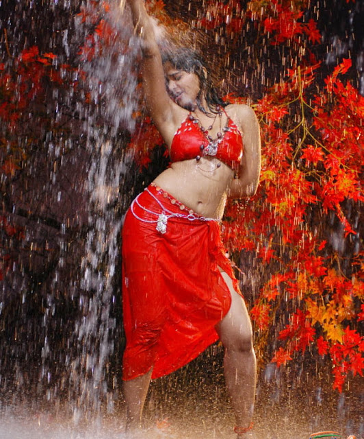 Anushka Shetty wet photos in red, Anushka Shetty sexy navel in red dress, Anushka Shetty wet pictures