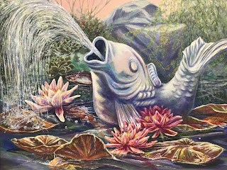 Fish Pond Painting by Gail Allen