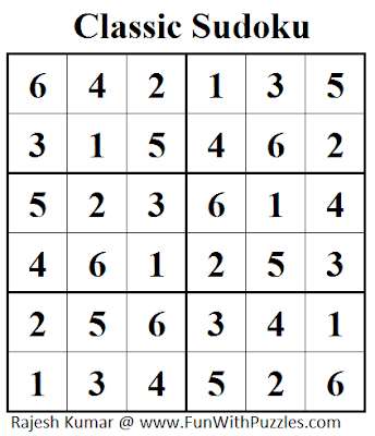 Classic Sudoku (Mini Sudoku Series #33) Solution