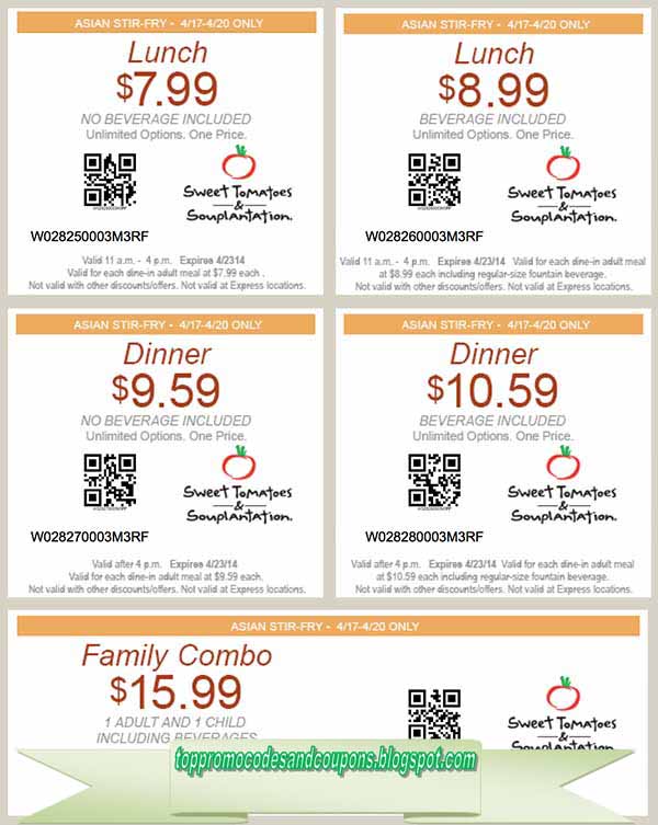Free Promo Codes and Coupons 2023: Sweet Tomatoes Coupons