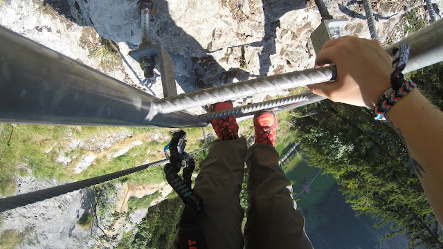 Via Ferrata, Klettersteig, Hike, Climbing, Scrambling, mountaineer, mountain, extreme, adrenaline, adventure, Explore, Murren, Gimmelwald, Lauterbrunnen, Interlaken, Switzerland, Bern, Swiss Alps, Bernese Alps, Alpine, hanging, Nepalese Bridge, tyrolean, cliff, BASE, ladders, 