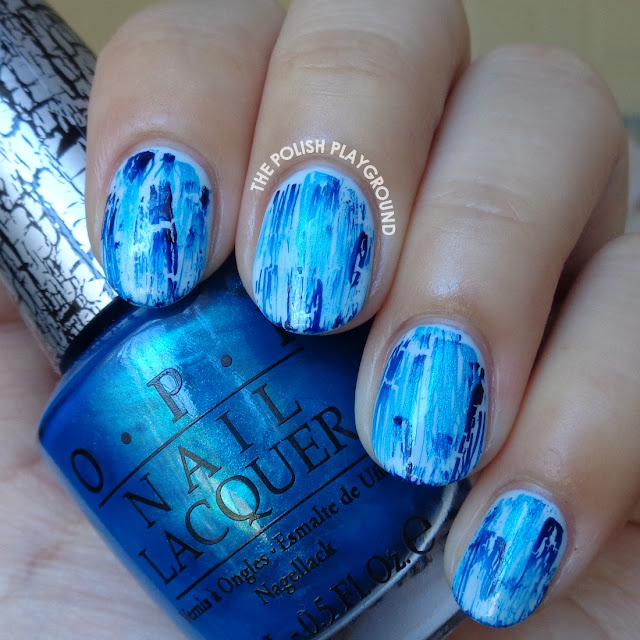 Turquoise and Navy Distressed Shatter Nail Art