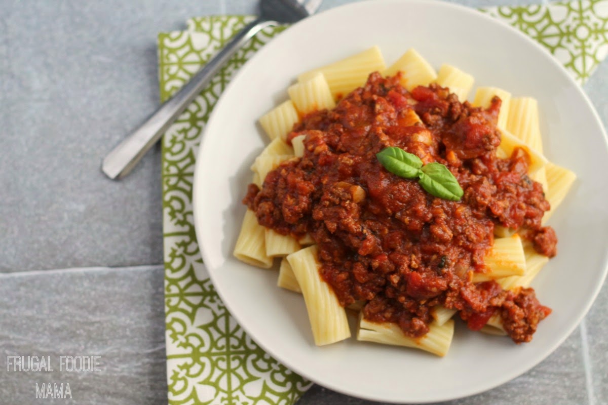 This rich & hearty Weeknight Meat Sauce with Rigatoni simmers away all day in your slow cooker & is ready to serve when you get home.