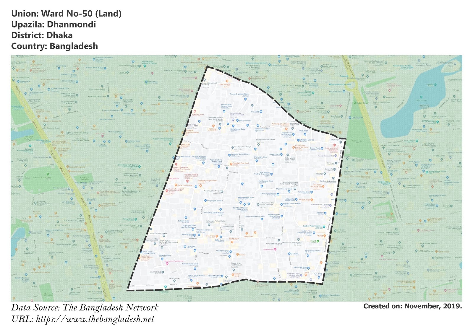 Map of Ward No-50 of Dhanmondi Upazila Map of Ward No-50 of Dhaka, Bangladesh.