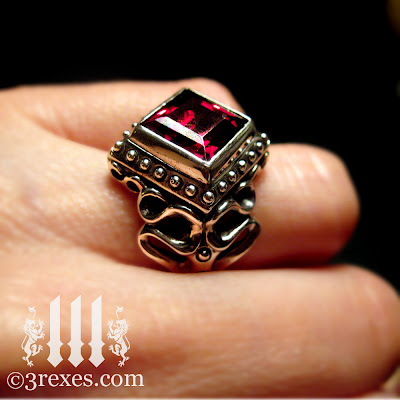 silver raven love gothic wedding ring cocktail band red garnet stone