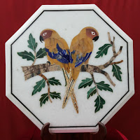Pair of Parrot Design Table Top in White Marble Inlay Art