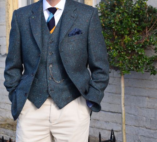 King & Priory Navy Blue Donegal Tweed Waistcoat
