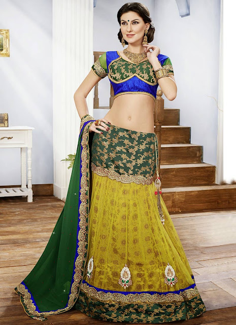 Refreshing Green Net A Line Lehenga Choli