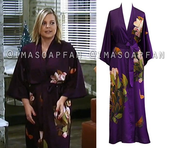 Maxie Jones, Kirsten Storms, Purple Peony and Butterfly Print Robe, General Hospital, GH