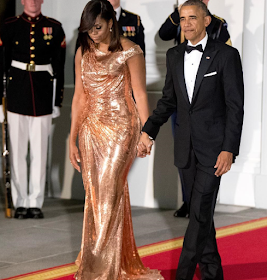 Michelle Obama Stuns In A Custom-Made Versace Gown For Barack Obama's Last State Dinner (Photos)