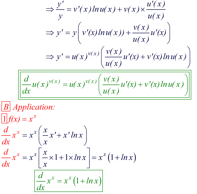 Derivatives shortcut d/dx(f(x)^g(x)) démonstration et application