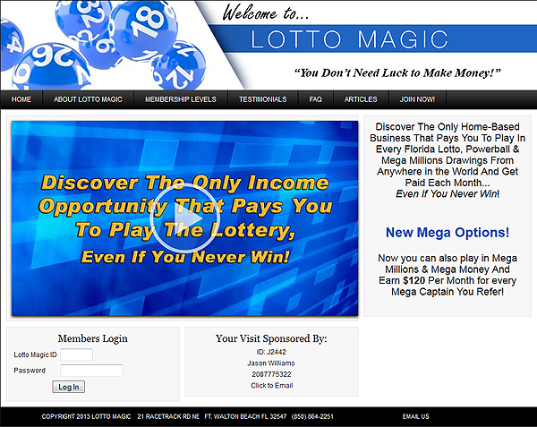 Get your free Florida Lotto Magic marketing website when you join us!