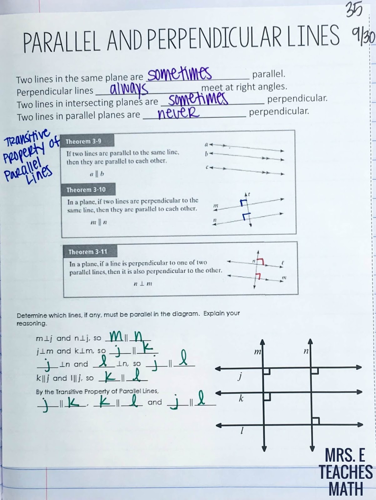 Parallel Lines INB Pages  Mrs. E Teaches Math For Parallel Lines Proofs Worksheet Answers