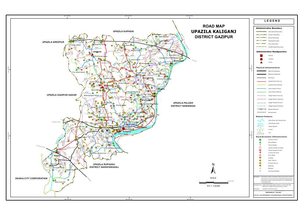 Kaliganj Upazila Road Map Gazipur District Bangladesh