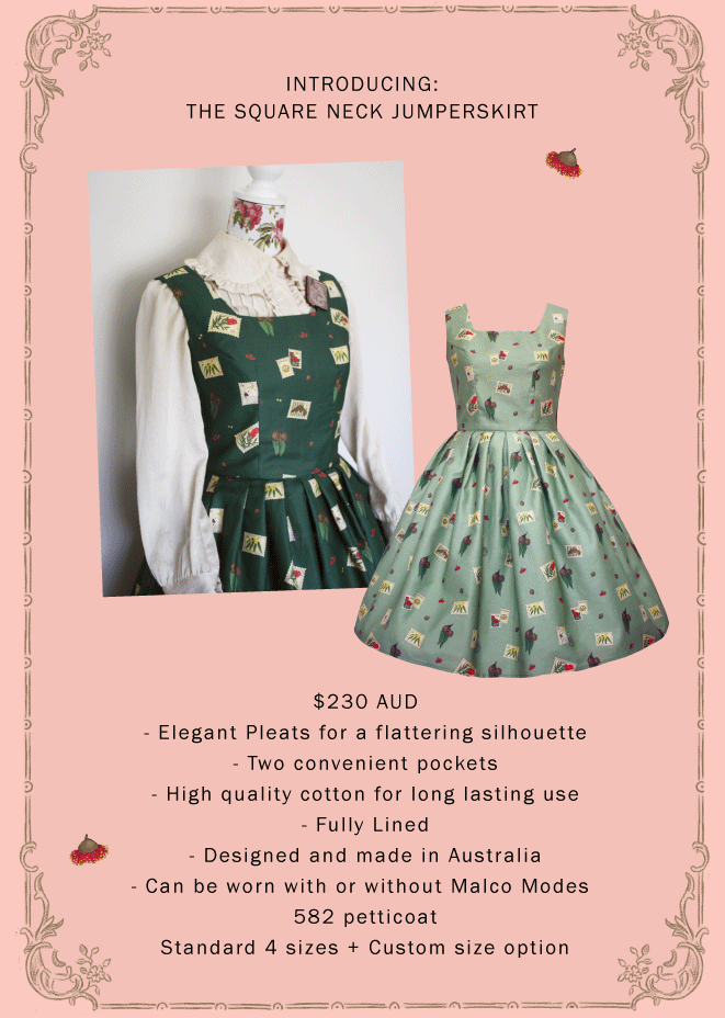 Gumnut Stamp otome kei vintage inspired dress by Mulberry Chronicles