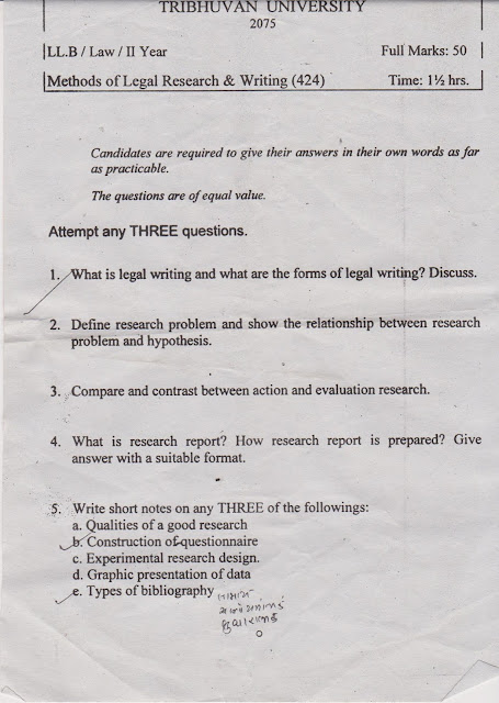 Methods of Legal Research & Writing Question Paper 2075