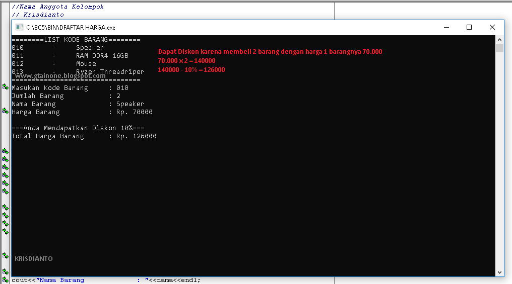 Contoh Program C++ Kode Barang, Harga dengan menentukan mendapatkan ...