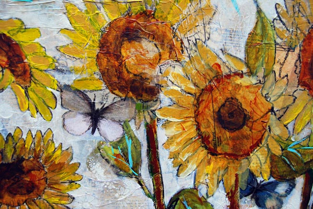 sunflower art detail by Miriam Schulman http://schulmanart.blogspot.com/2015/09/preparing-to-plant-painting.html