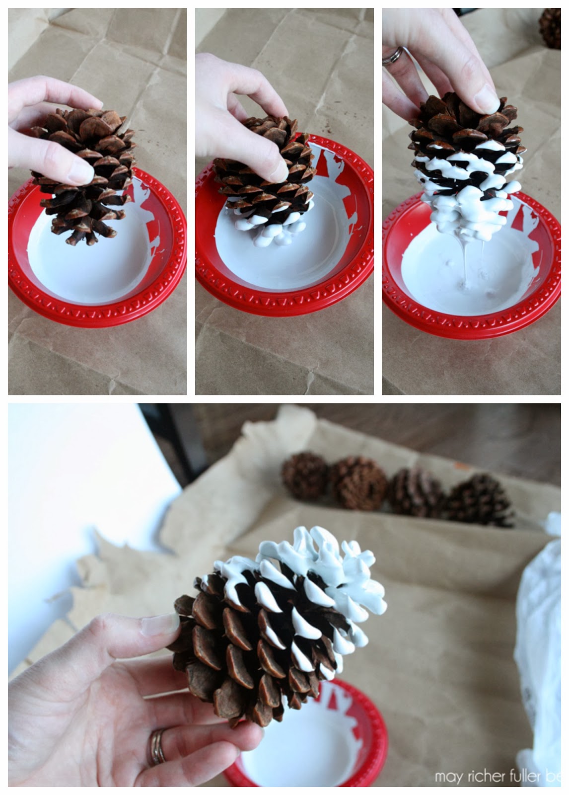 Serenity Now Paint and Glitter Dipped Pine Cone Cluster (Holiday Home Decor)