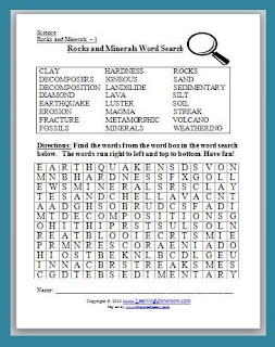 Classroom Freebies: Rocks and Minerals Word Search Puzzle