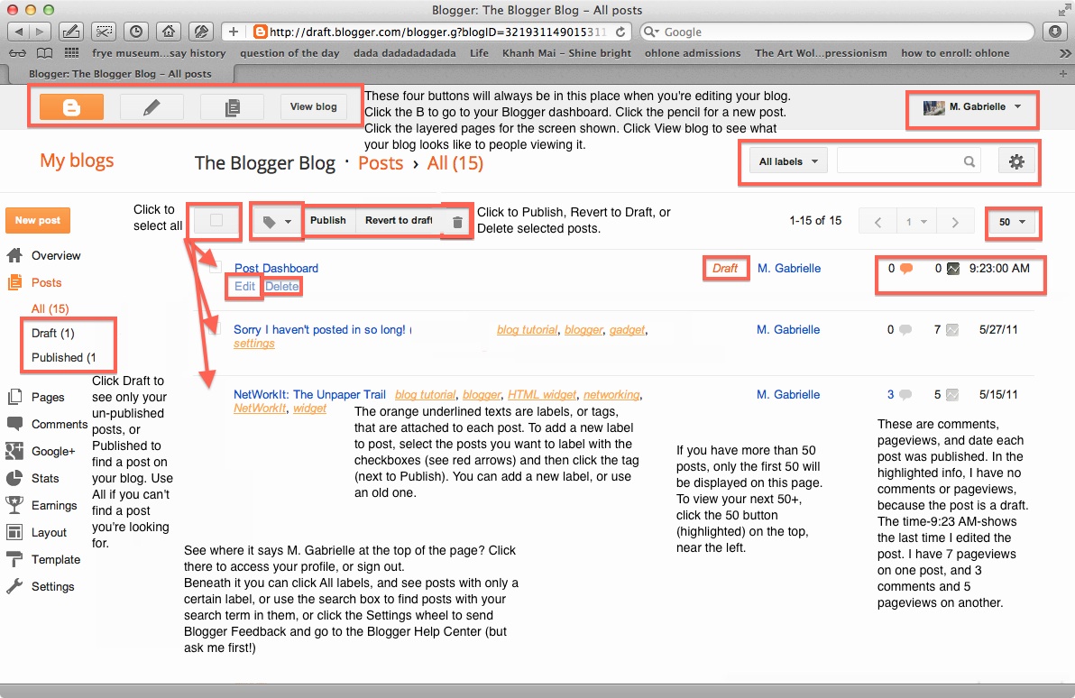 Blogspot dashboard with blog post editor