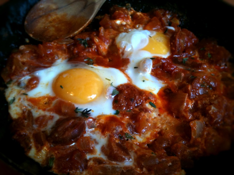 The Vegetarian and Me(at) Spicy Spanish Eggs with Manchego Cheese or