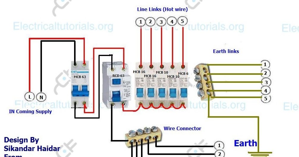 RCD Wiring Installation In Single Phase Distribution Board ... 2 pole circuit breaker wiring diagram 