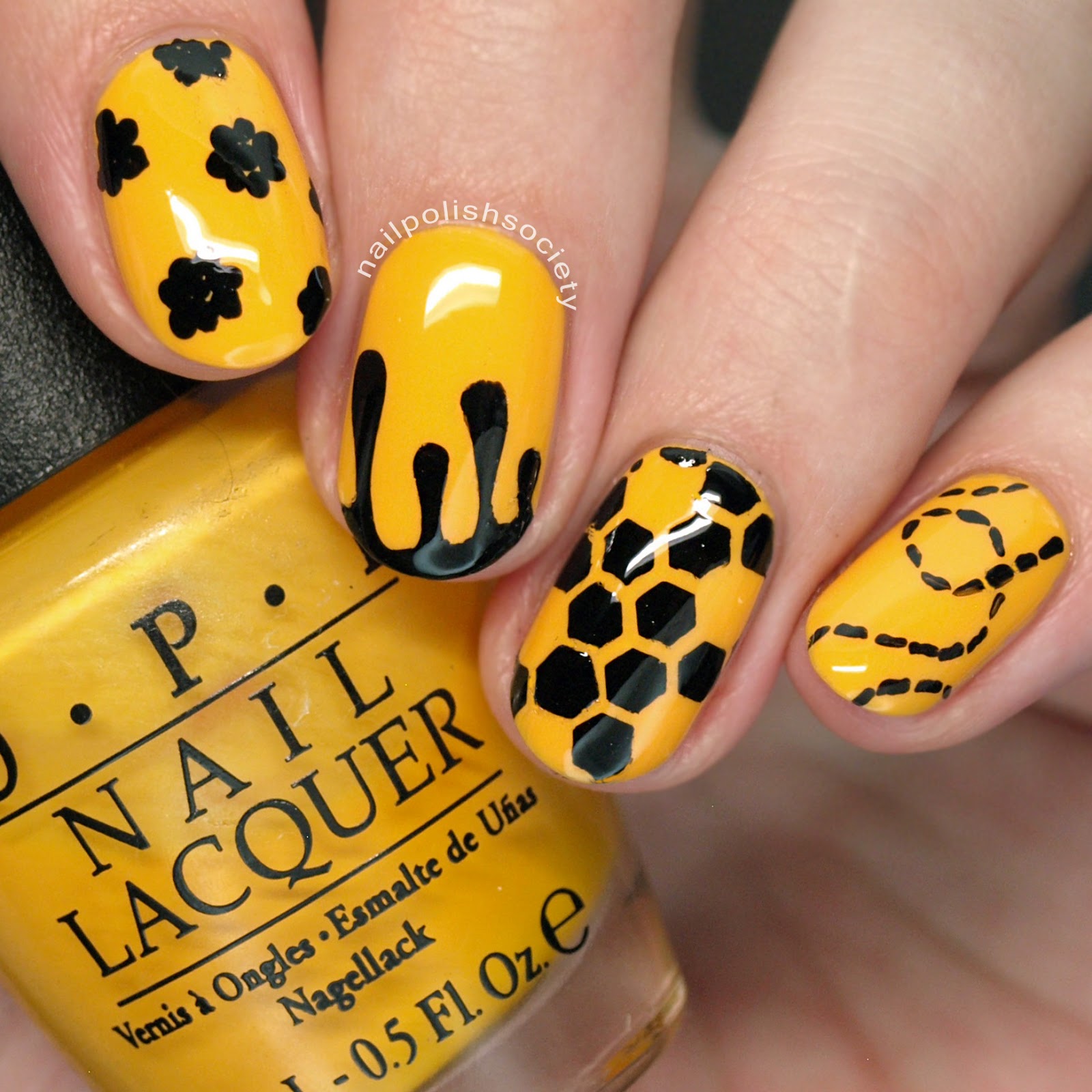 Nail Polish Society 31DC2016 Day 3 Honey Bee Nails