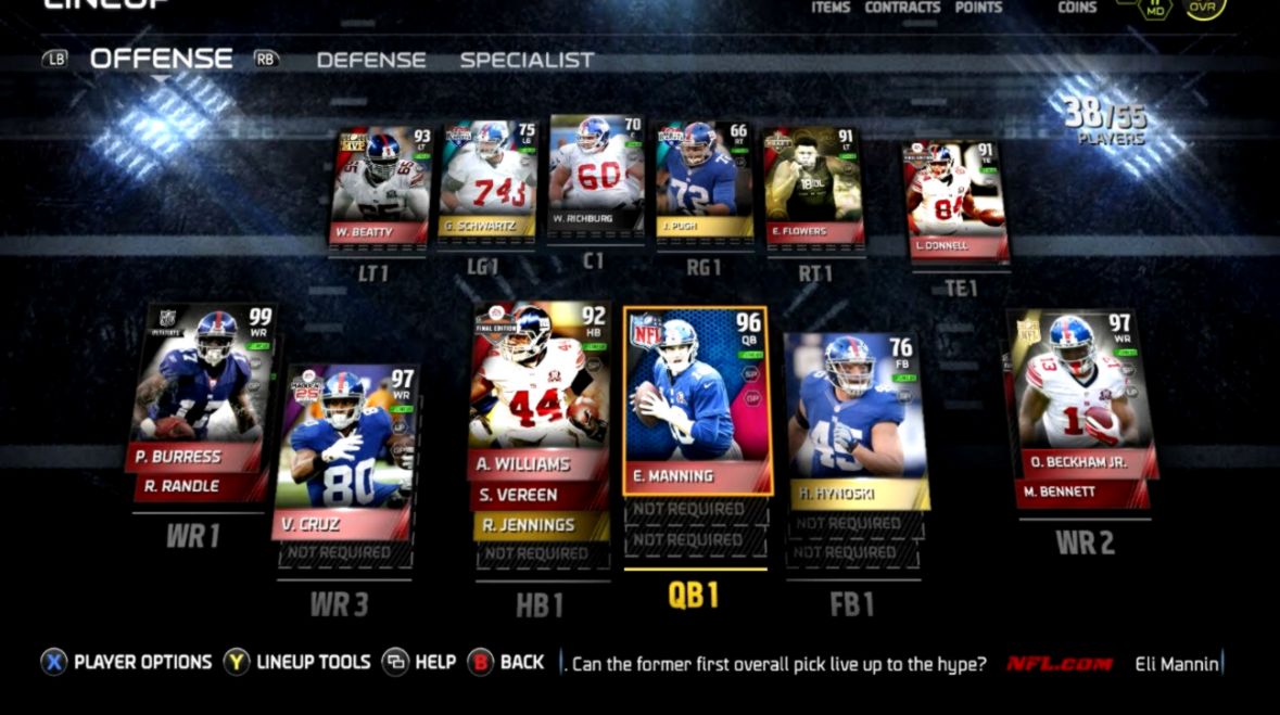 ALL TIME NEW YORK GIANTS LINEUP Roster Breakdown Madden 15