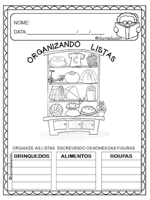 Atividades de alfabetização - organizando listas