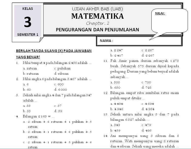 Berikut Soal Cerita Matematika Kelas 1 Sd Penjumlahan Dan Pengurangan