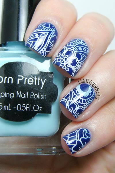 Blue flowers and paisley nail art feat. OPI... Eurso Euro and BP-L072 stamping plate