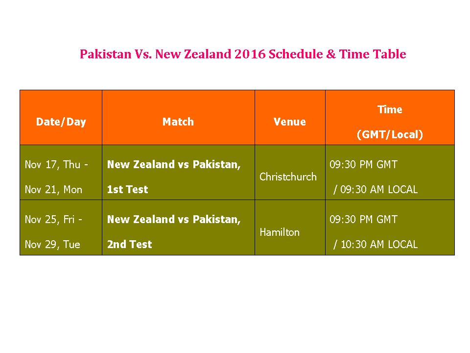 Learn New Things: Pakistan Vs. New Zealand 2016 Schedule & Time Table Learn New Things: Pakistan Vs. New Zealand 2016 Schedule & Time Table