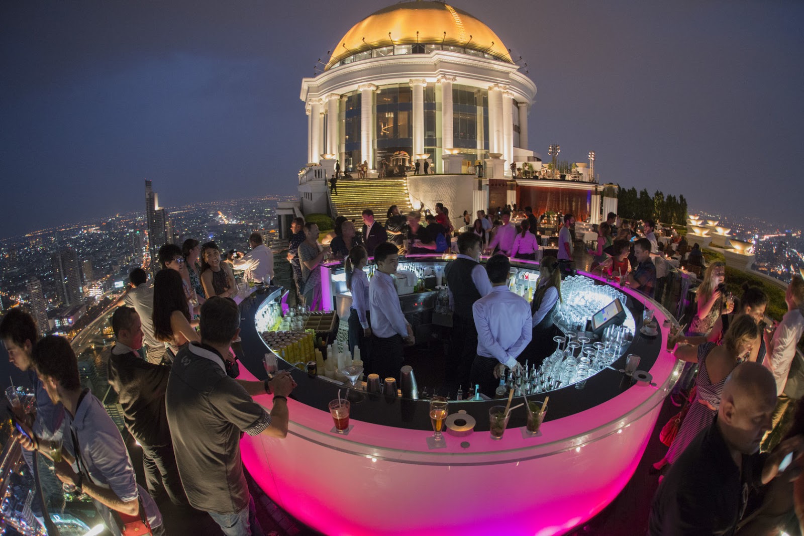 The World’s 30 Best Rooftop Bars… Everyone Should Drink At #9 At Least Once. - The Sky Bar is suspended 820 feet in the air on top of the Tower Club in Bangkok in Thailand.