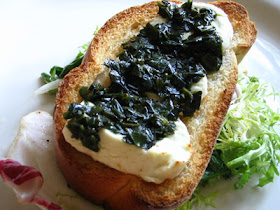 Mixed Greens with Warm Goat Cheese and Pesto on Toast